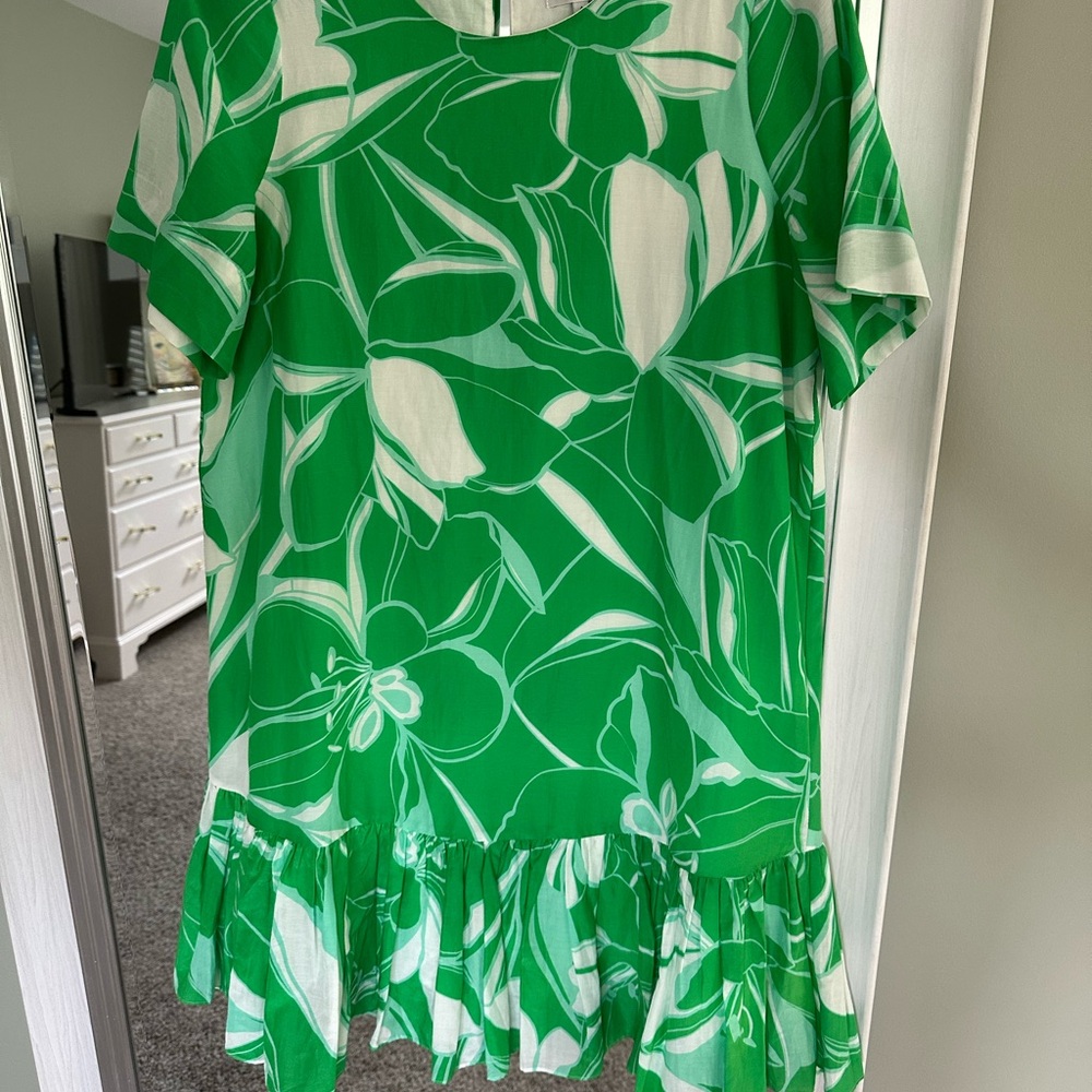 Milly Green and White Ruffled Sundress